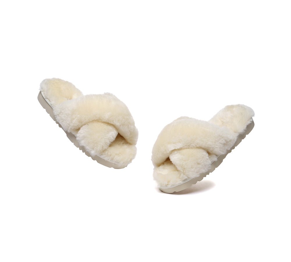 EVERAU® UGG Women Crossover Fluffy Slides Leanna - UGG EXPRESS