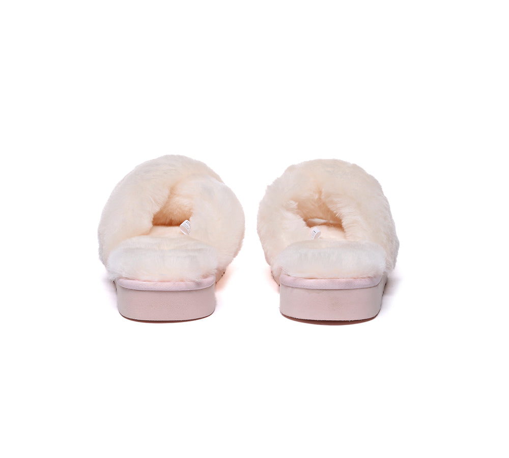 UGG Fluffy Slides Women Sheepskin Wool Crossover Sandals Leanna