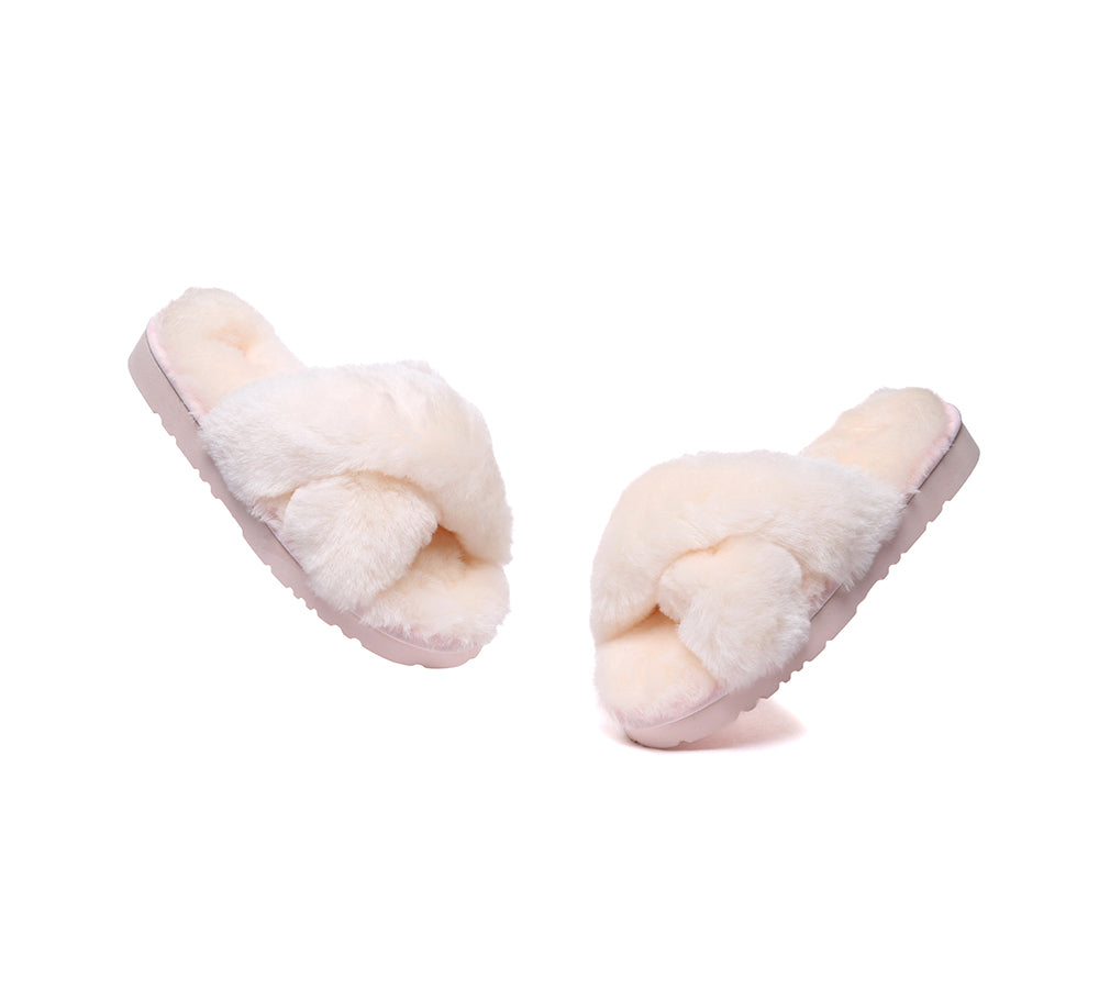 EVERAU® UGG Women Crossover Fluffy Slides Leanna - UGG EXPRESS