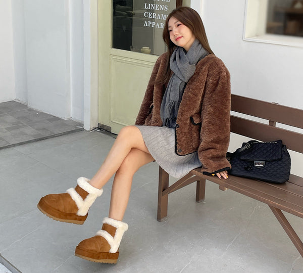 UGG EVERAU?? UGG Boots Women Sheepskin Wool Shearling Lined Ankle Platform Udelia EVERAU