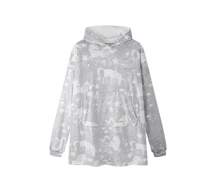 Apparel - Reversible Hoodie Blanket Unisex Grey Unicorn