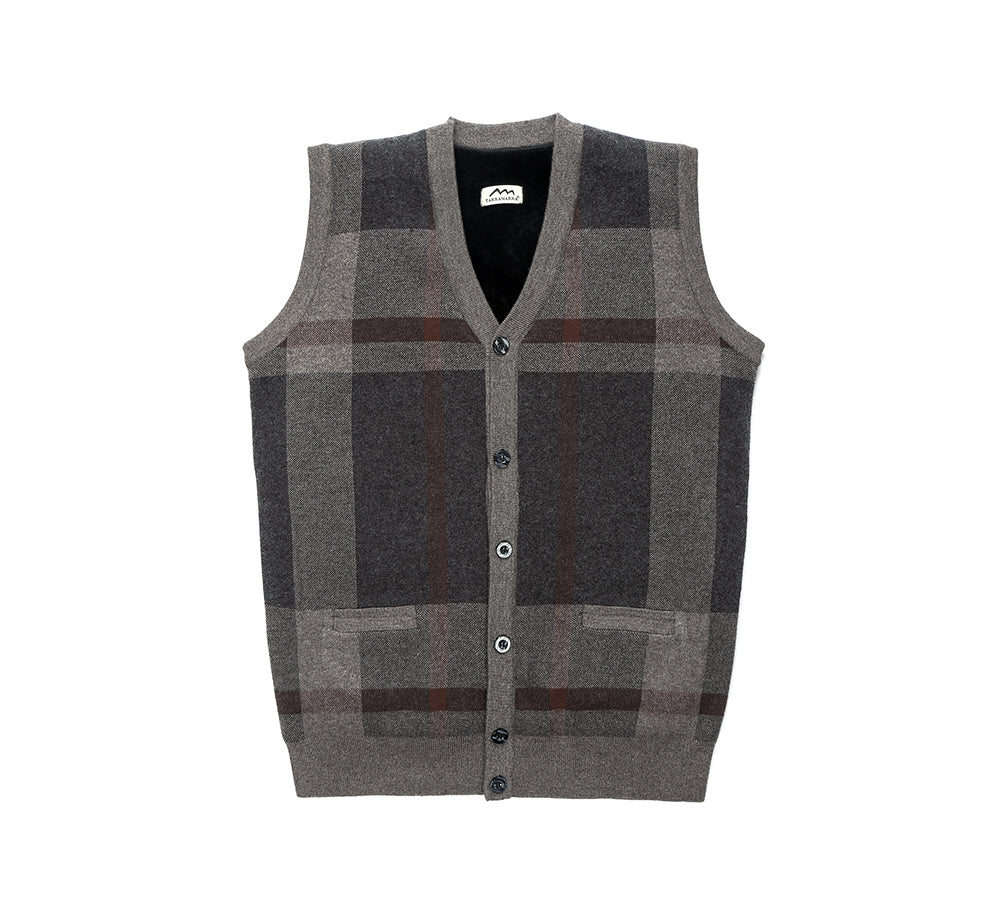 Apparel - TA Men Plaid Knitted Wool Vest Detachable Inner Fleece Lining