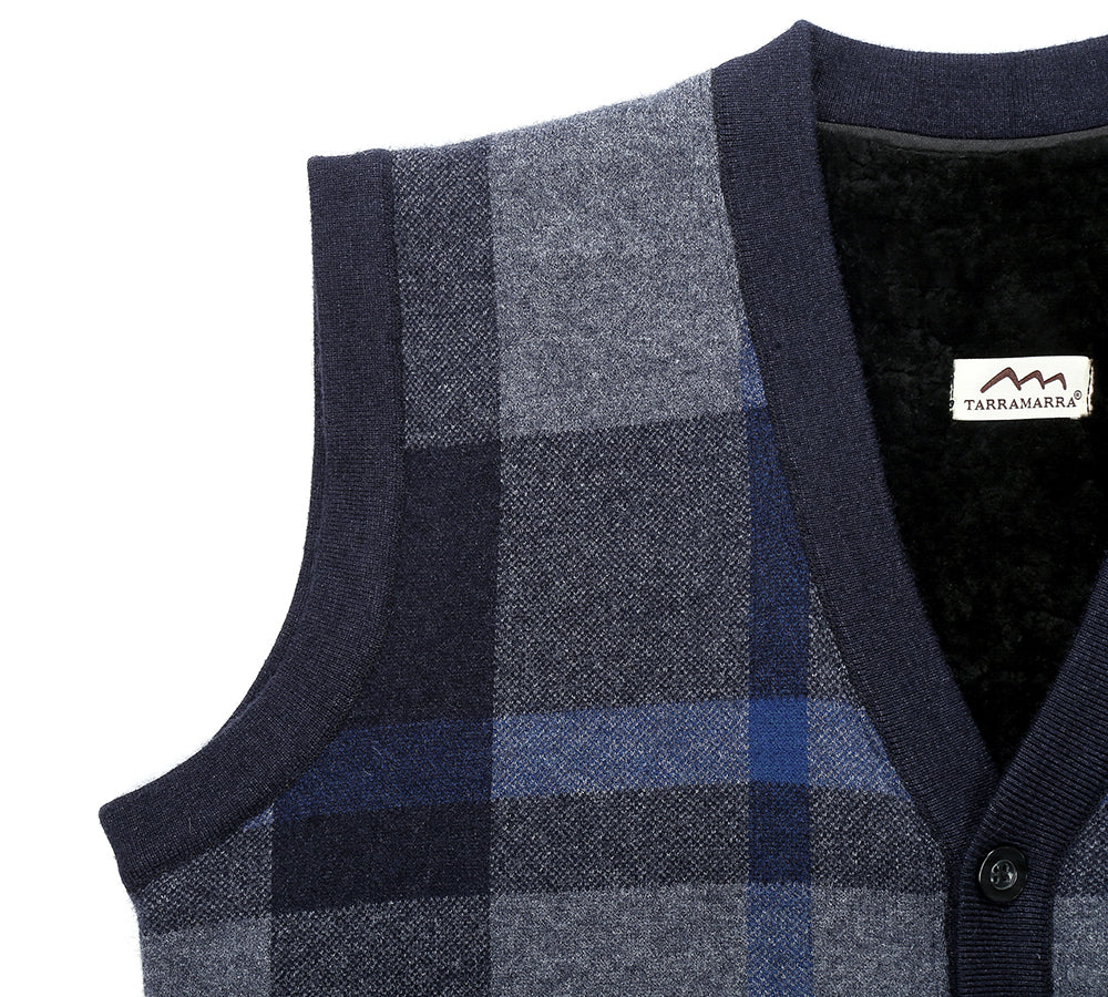 Apparel - TA Men Plaid Knitted Wool Vest Detachable Inner Fleece Lining