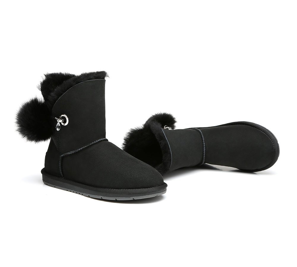 Blakely Ladies Short Pom Pom Boots - UGG Boots - Black - AU Ladies 10 / AU Men 8 / EU 41 - Uggoutlet