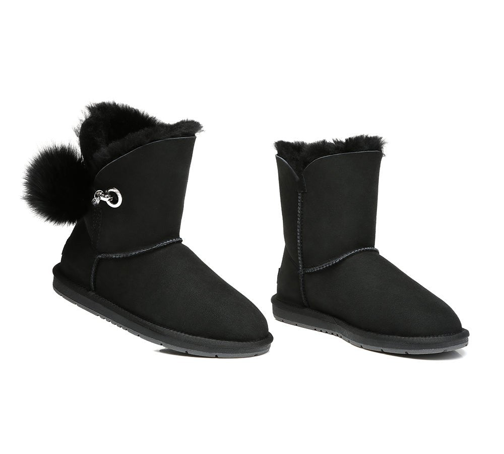 Blakely Ladies Short Pom Pom Boots - UGG Boots - Black - AU Ladies 10 / AU Men 8 / EU 41 - Uggoutlet