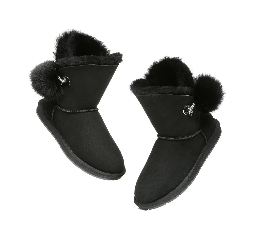 Blakely Ladies Short Pom Pom Boots - UGG Boots - Black - AU Ladies 10 / AU Men 8 / EU 41 - Uggoutlet