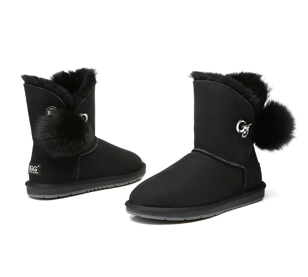 Blakely Ladies Short Pom Pom Boots - UGG Boots - Black - AU Ladies 10 / AU Men 8 / EU 41 - Uggoutlet