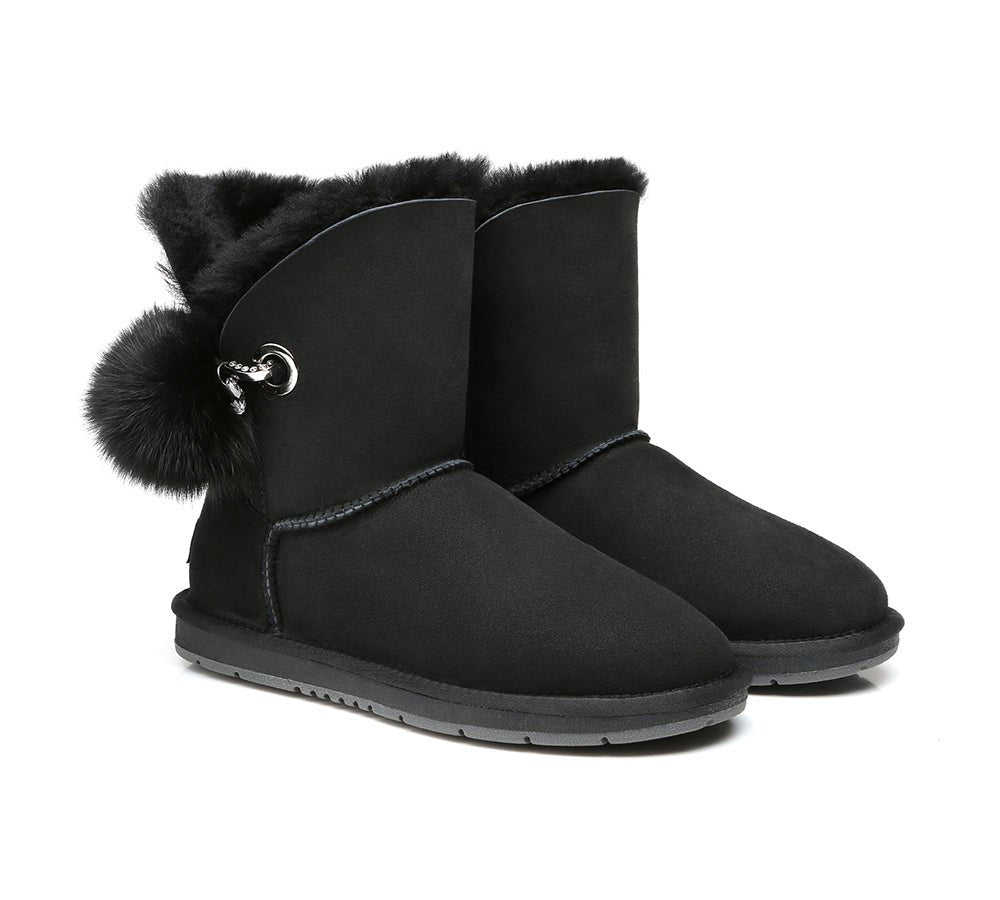 Blakely Ladies Short Pom Pom Boots - UGG Boots - Black - AU Ladies 10 / AU Men 8 / EU 41 - Uggoutlet