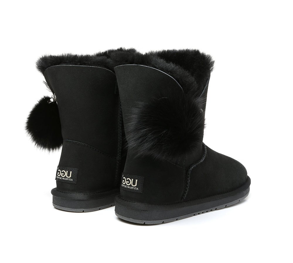 Blakely Ladies Short Pom Pom Boots - UGG Boots - Black - AU Ladies 10 / AU Men 8 / EU 41 - Uggoutlet