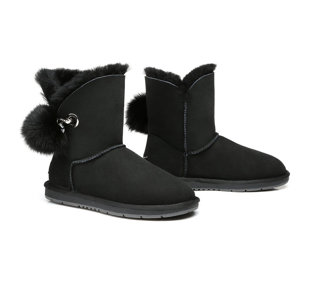 Blakely Ladies Short Pom Pom Boots - UGG Boots - Black - AU Ladies 10 / AU Men 8 / EU 41 - Uggoutlet