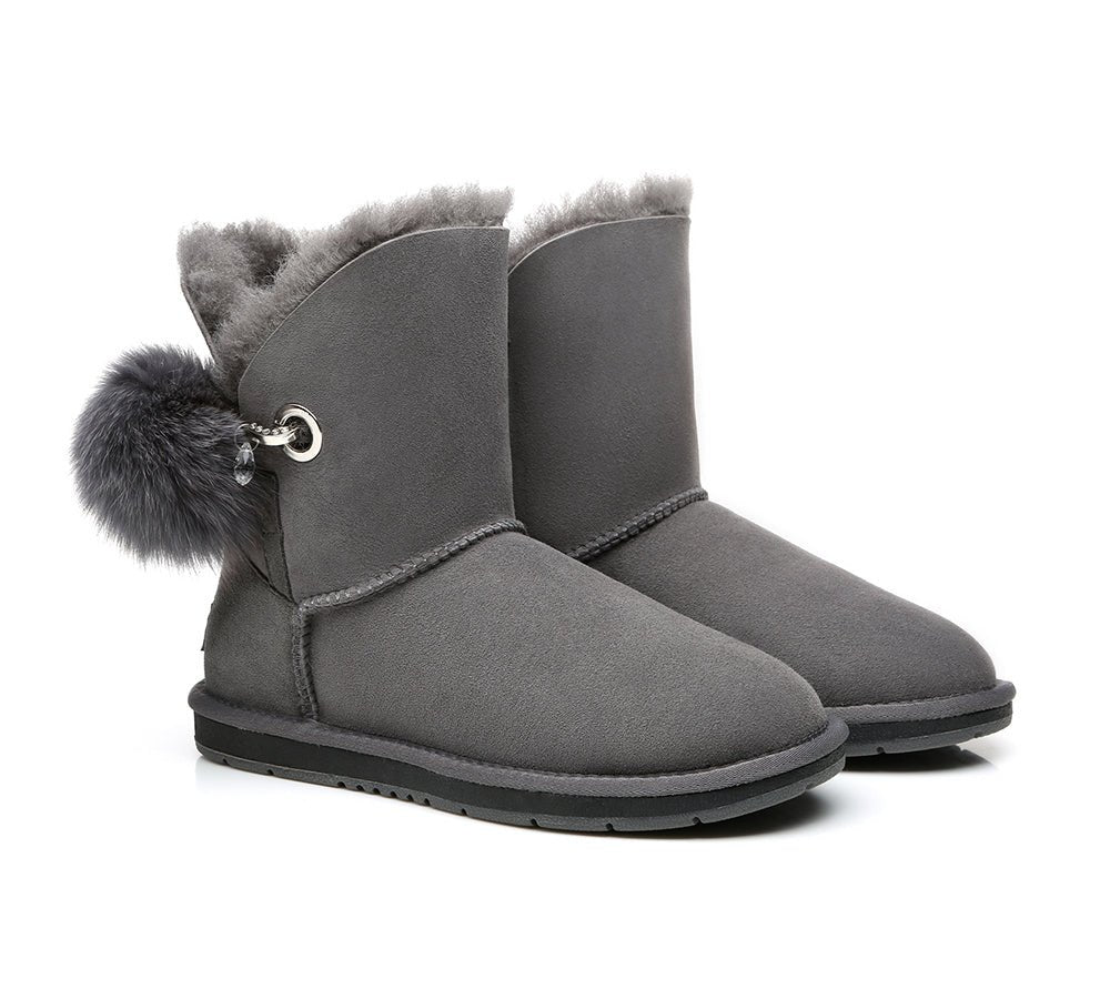 Blakely Ladies Short Pom Pom Boots - UGG Boots - Grey - AU Ladies 10 / AU Men 8 / EU 41 - Uggoutlet