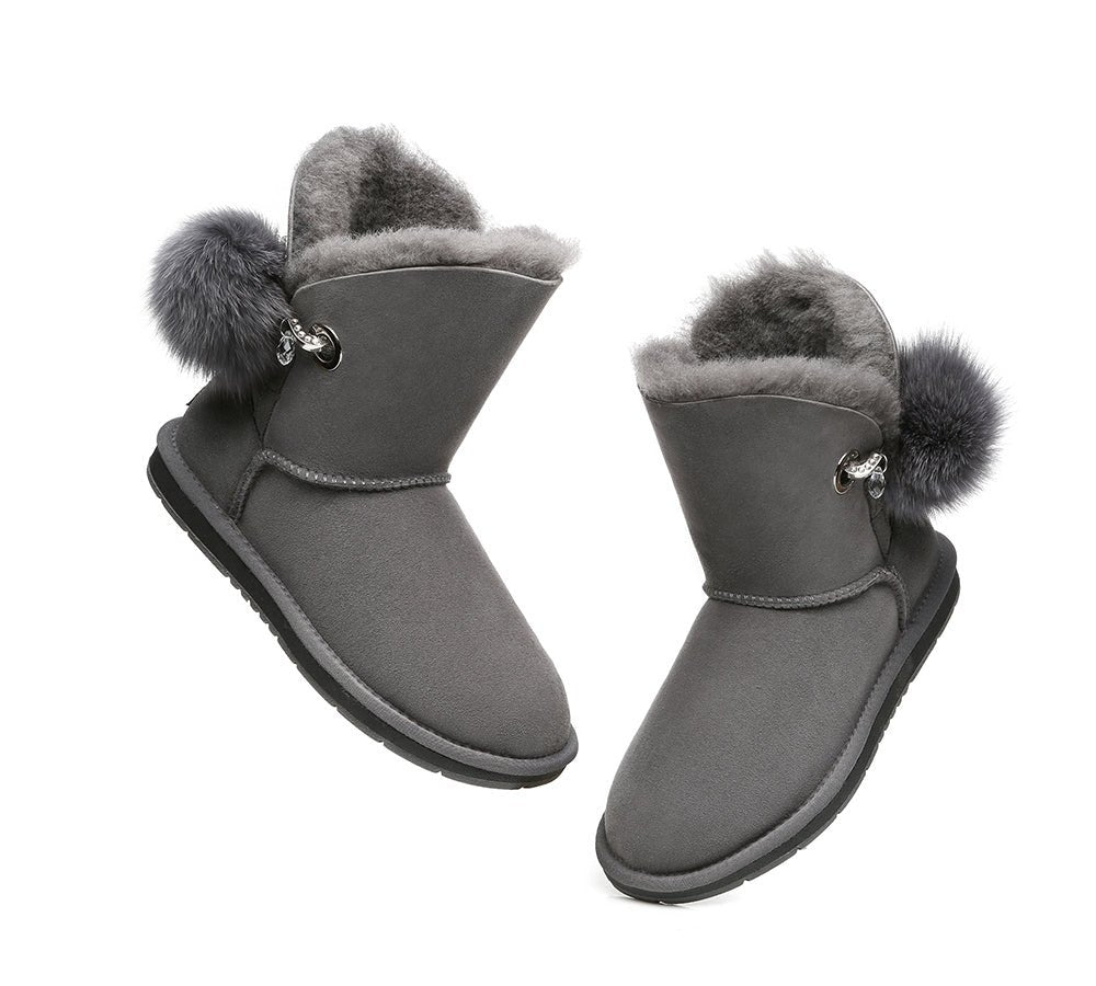 Blakely Ladies Short Pom Pom Boots - UGG Boots - Grey - AU Ladies 10 / AU Men 8 / EU 41 - Uggoutlet