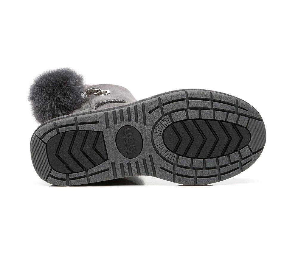 Blakely Ladies Short Pom Pom Boots - UGG Boots - Grey - AU Ladies 10 / AU Men 8 / EU 41 - Uggoutlet