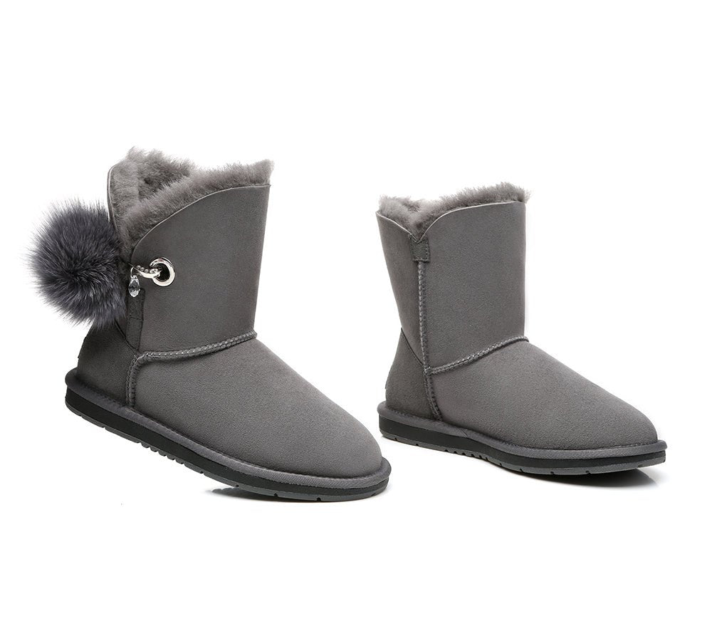 Blakely Ladies Short Pom Pom Boots - UGG Boots - Grey - AU Ladies 10 / AU Men 8 / EU 41 - Uggoutlet