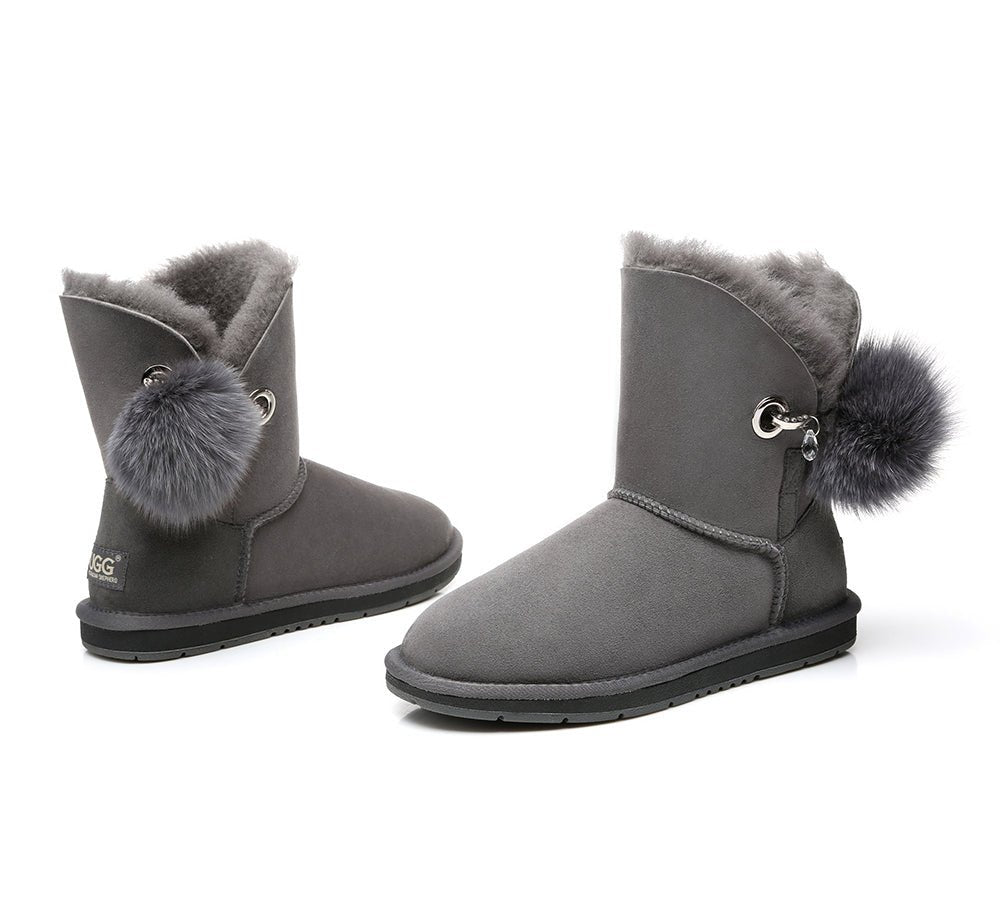 Blakely Ladies Short Pom Pom Boots - UGG Boots - Grey - AU Ladies 10 / AU Men 8 / EU 41 - Uggoutlet