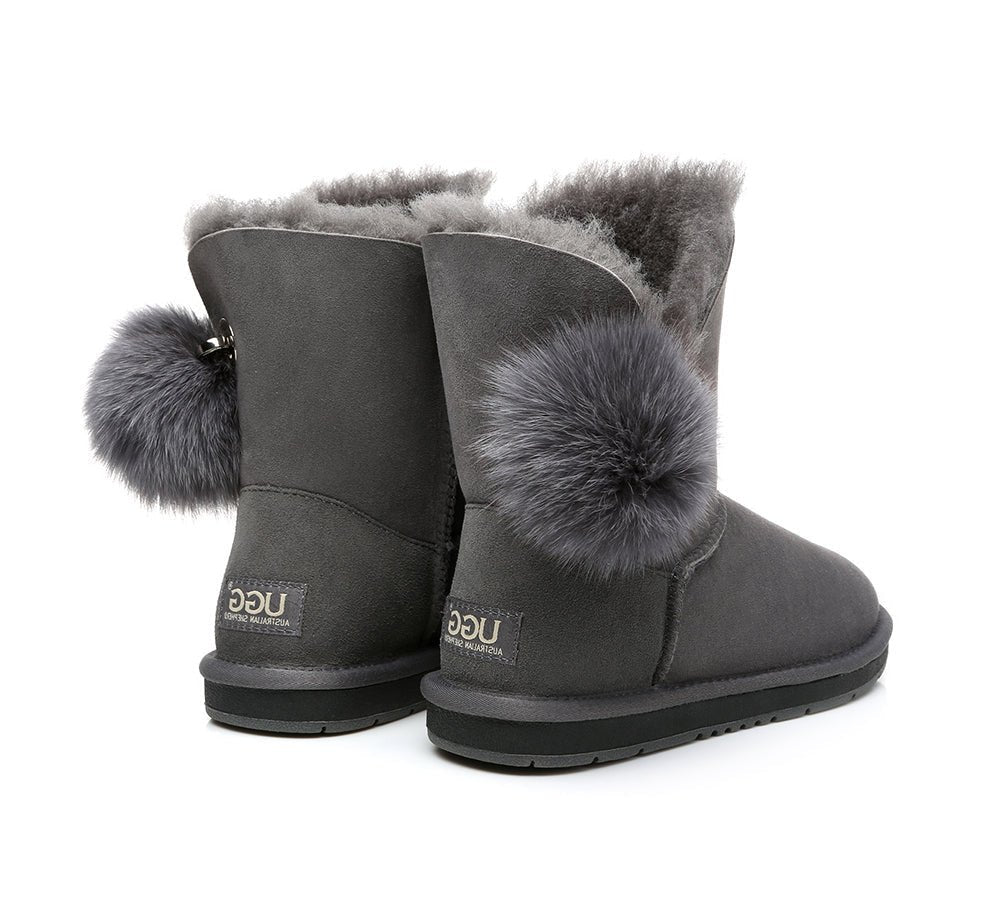 Blakely Ladies Short Pom Pom Boots - UGG Boots - Grey - AU Ladies 10 / AU Men 8 / EU 41 - Uggoutlet