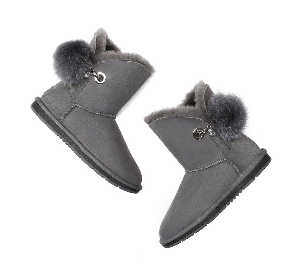 Blakely Ladies Short Pom Pom Boots - UGG Boots - Grey - AU Ladies 10 / AU Men 8 / EU 41 - Uggoutlet