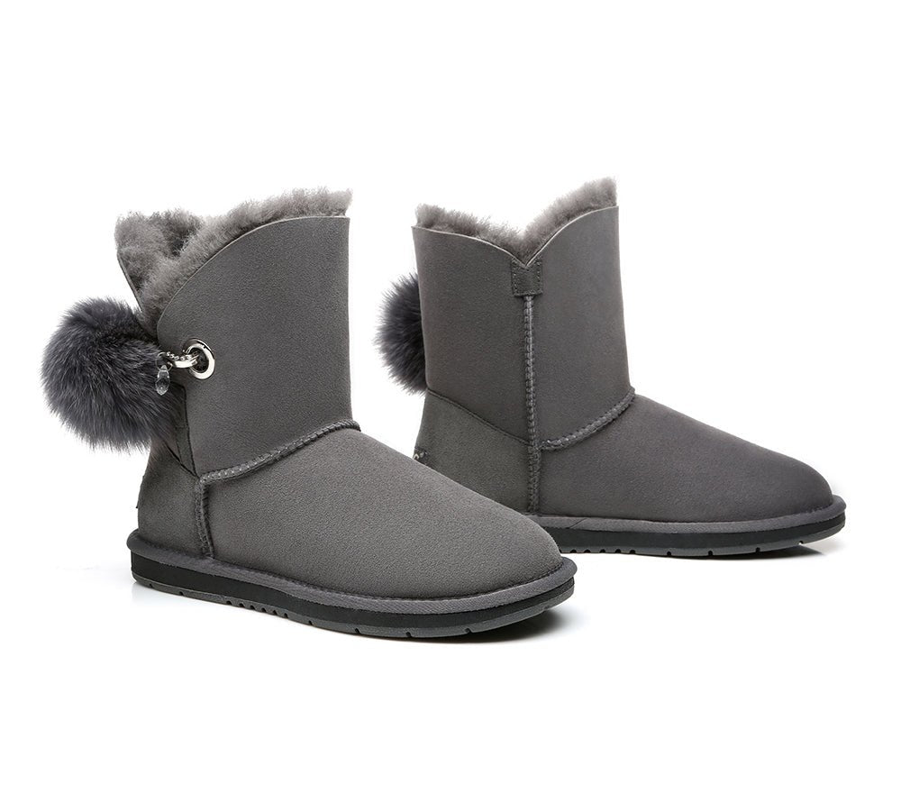 Blakely Ladies Short Pom Pom Boots - UGG Boots - Grey - AU Ladies 10 / AU Men 8 / EU 41 - Uggoutlet