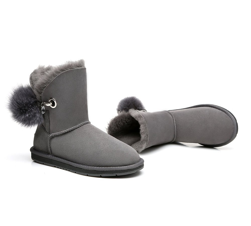 Blakely Ladies Short Pom Pom Boots - UGG Boots - Grey - AU Ladies 10 / AU Men 8 / EU 41 - Uggoutlet