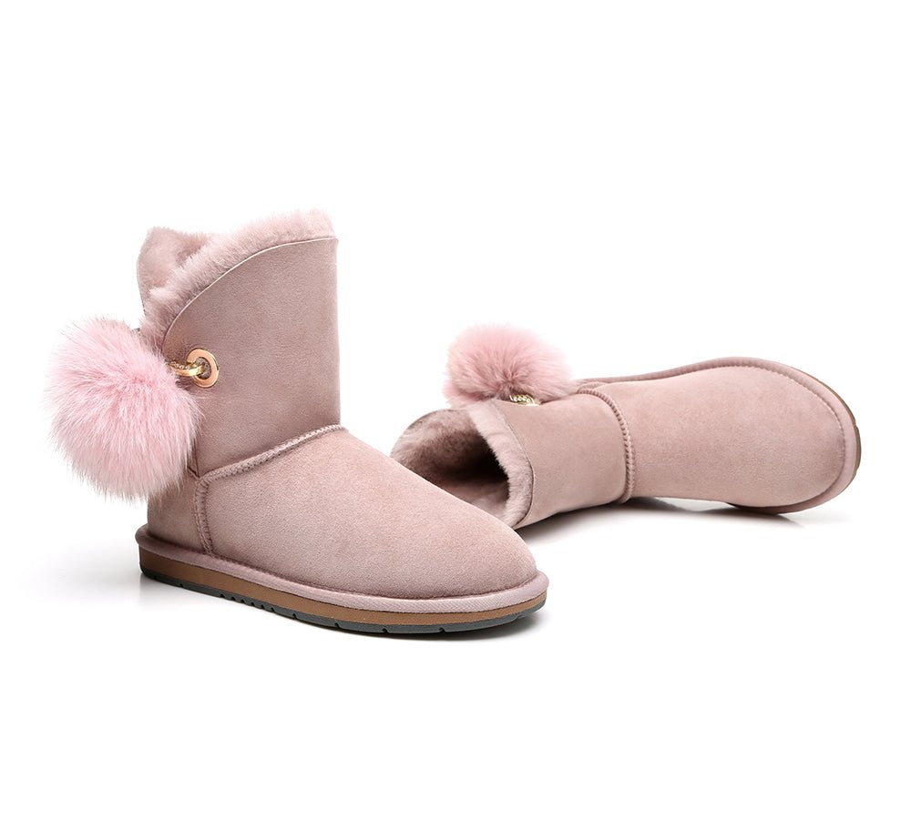 Blakely Ladies Short Pom Pom Boots - UGG Boots - Pink - AU Ladies 10 / AU Men 8 / EU 41 - Uggoutlet