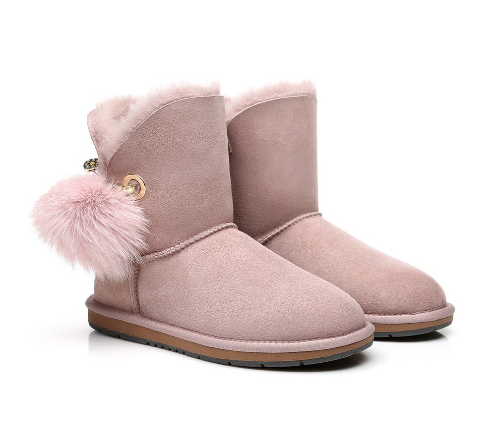 Blakely Ladies Short Pom Pom Boots - UGG Boots - Pink - AU Ladies 10 / AU Men 8 / EU 41 - Uggoutlet