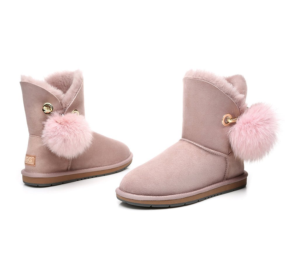 Blakely Ladies Short Pom Pom Boots - UGG Boots - Pink - AU Ladies 10 / AU Men 8 / EU 41 - Uggoutlet