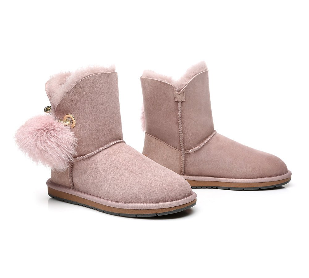 Blakely Ladies Short Pom Pom Boots - UGG Boots - Pink - AU Ladies 10 / AU Men 8 / EU 41 - Uggoutlet