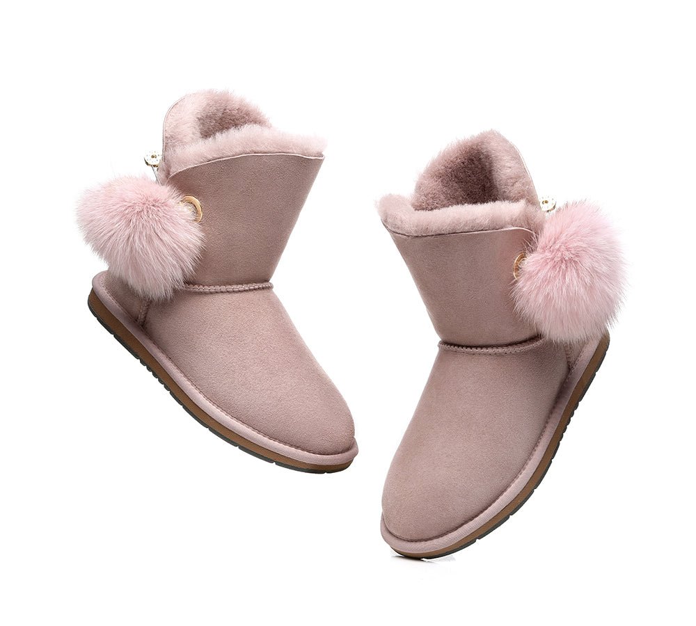 Blakely Ladies Short Pom Pom Boots - UGG Boots - Pink - AU Ladies 10 / AU Men 8 / EU 41 - Uggoutlet