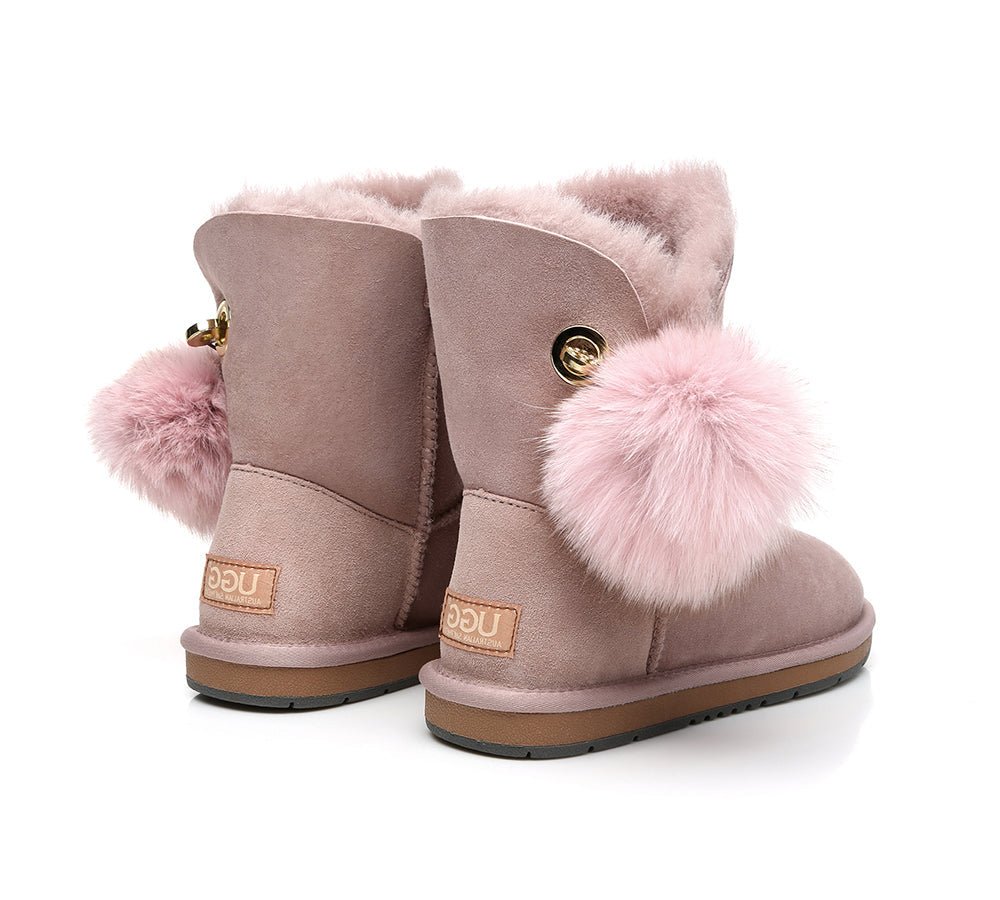 Blakely Ladies Short Pom Pom Boots - UGG Boots - Pink - AU Ladies 10 / AU Men 8 / EU 41 - Uggoutlet