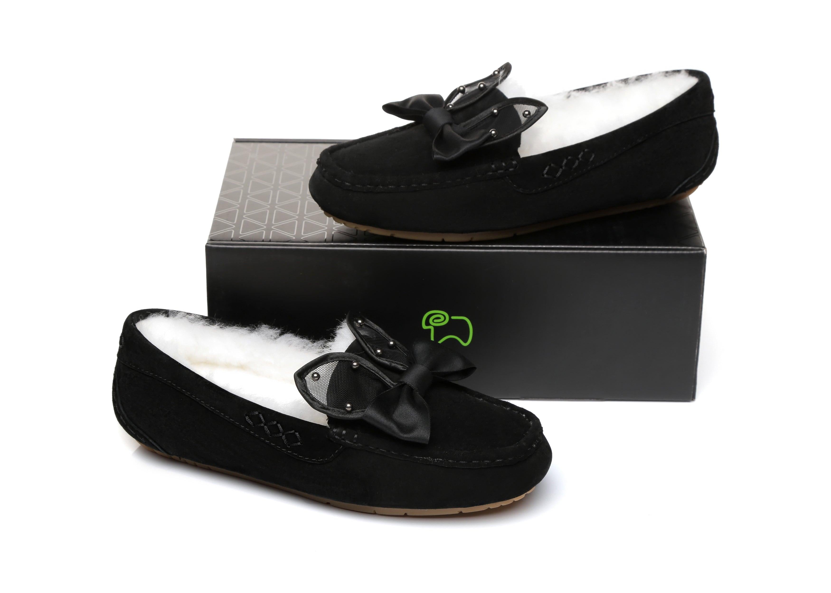 EVERAU® Casual Flats Women Wabbit Moccasin - Moccasins - Black - AU Ladies 4 / AU Men 2 / EU 35 - Uggoutlet