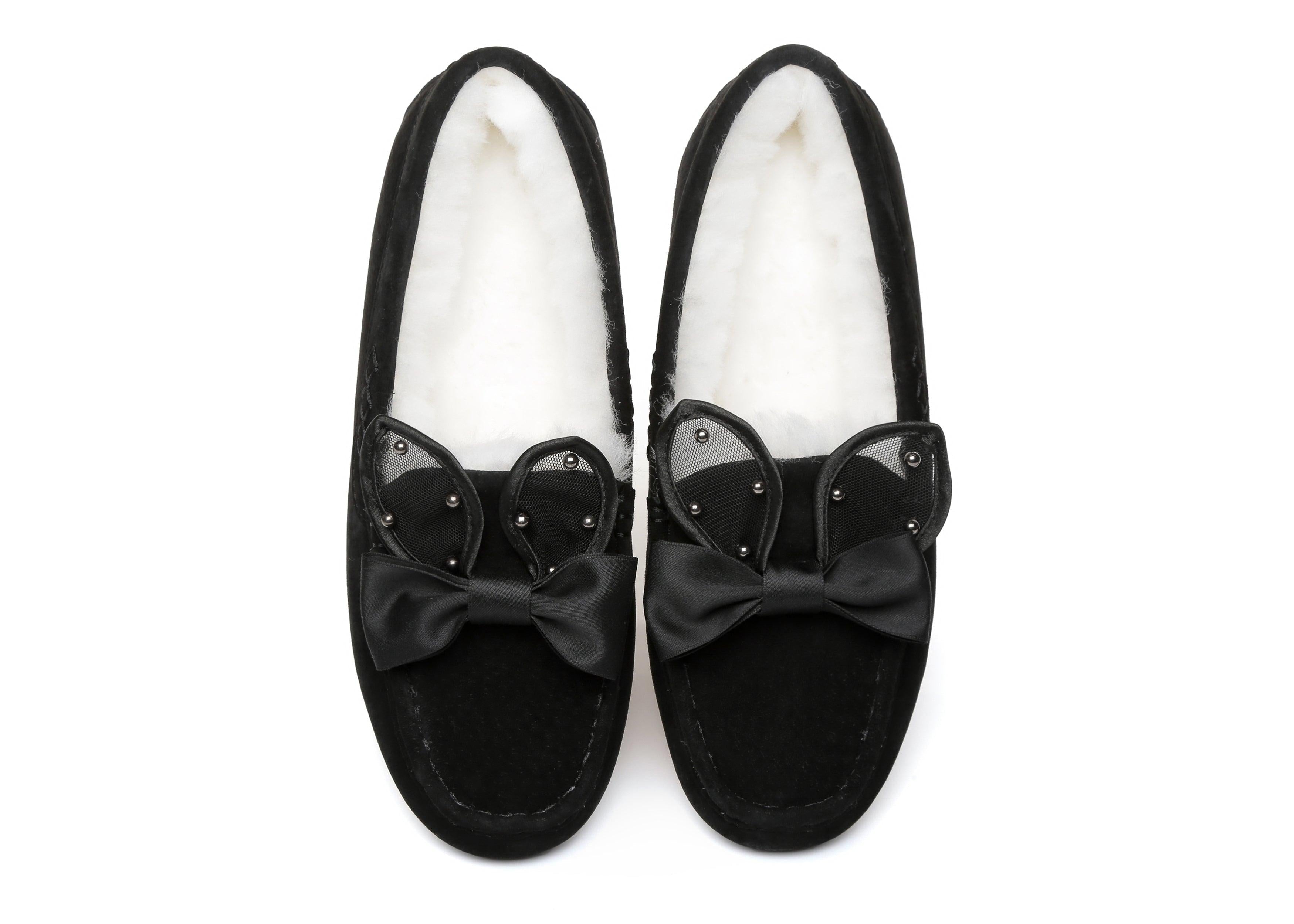 EVERAU® Casual Flats Women Wabbit Moccasin - Moccasins - Black - AU Ladies 4 / AU Men 2 / EU 35 - Uggoutlet