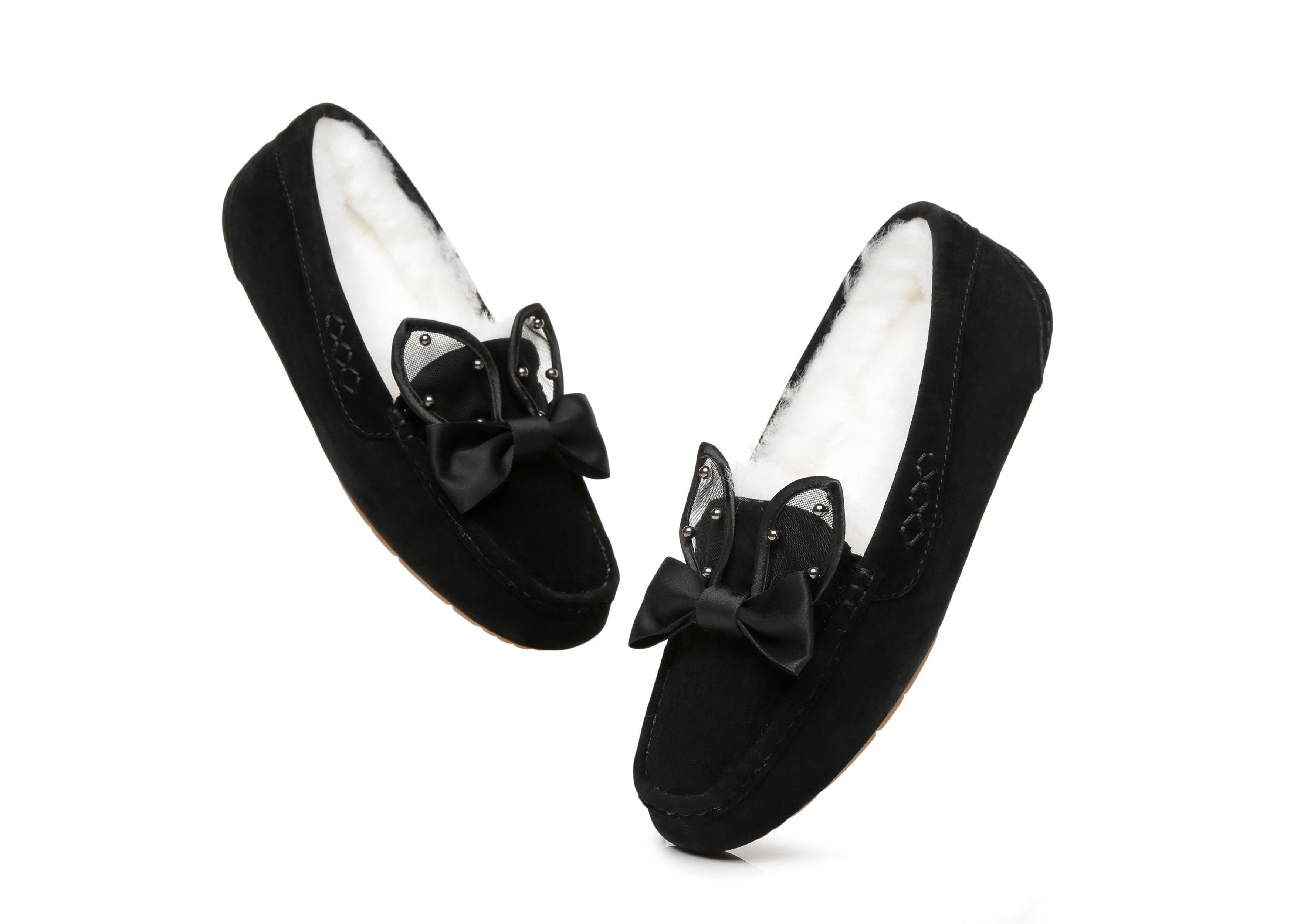 EVERAU® Casual Flats Women Wabbit Moccasin - Moccasins - Black - AU Ladies 4 / AU Men 2 / EU 35 - Uggoutlet