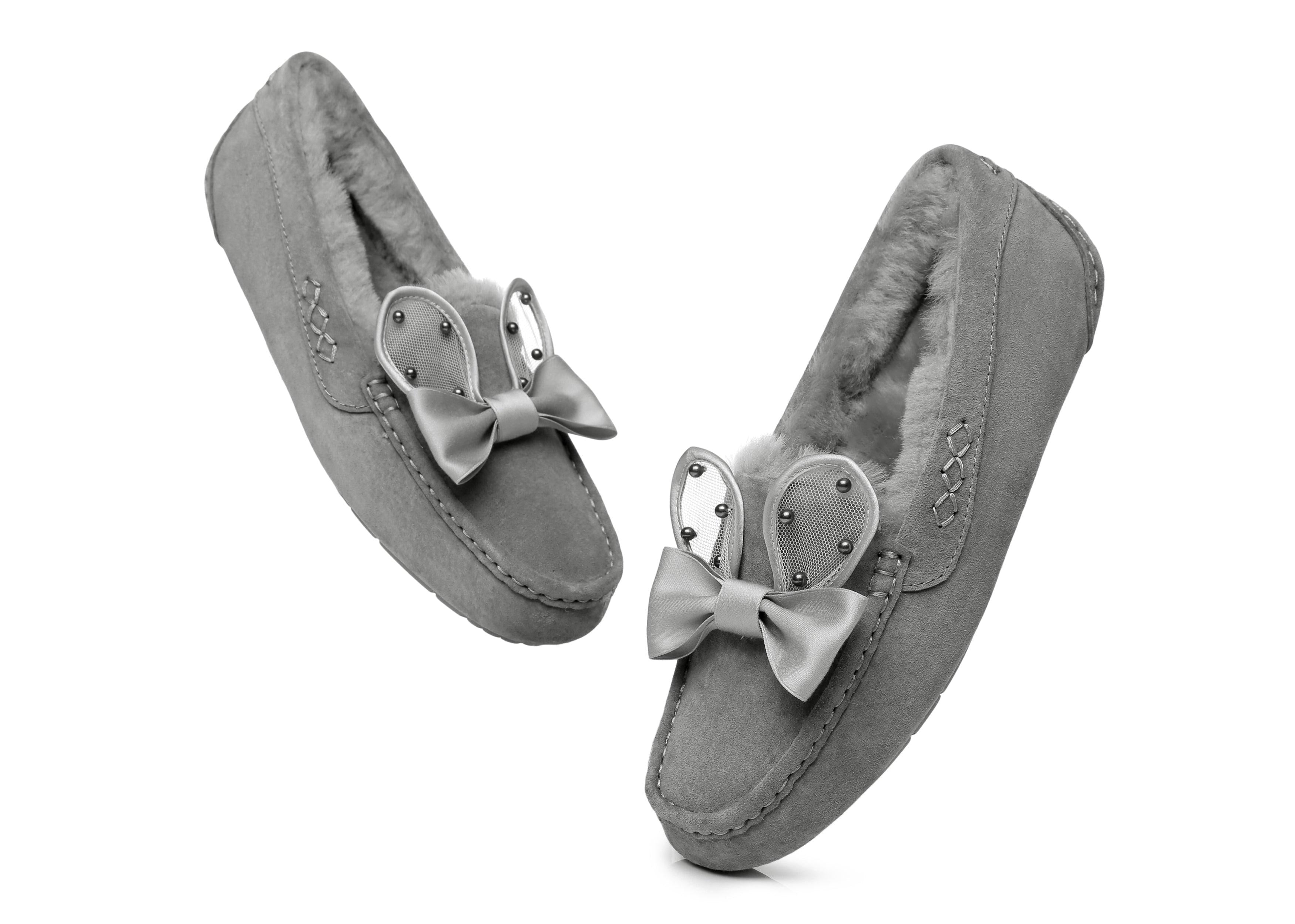 EVERAU® Casual Flats Women Wabbit Moccasin - Moccasins - Grey - AU Ladies 4 / AU Men 2 / EU 35 - Uggoutlet