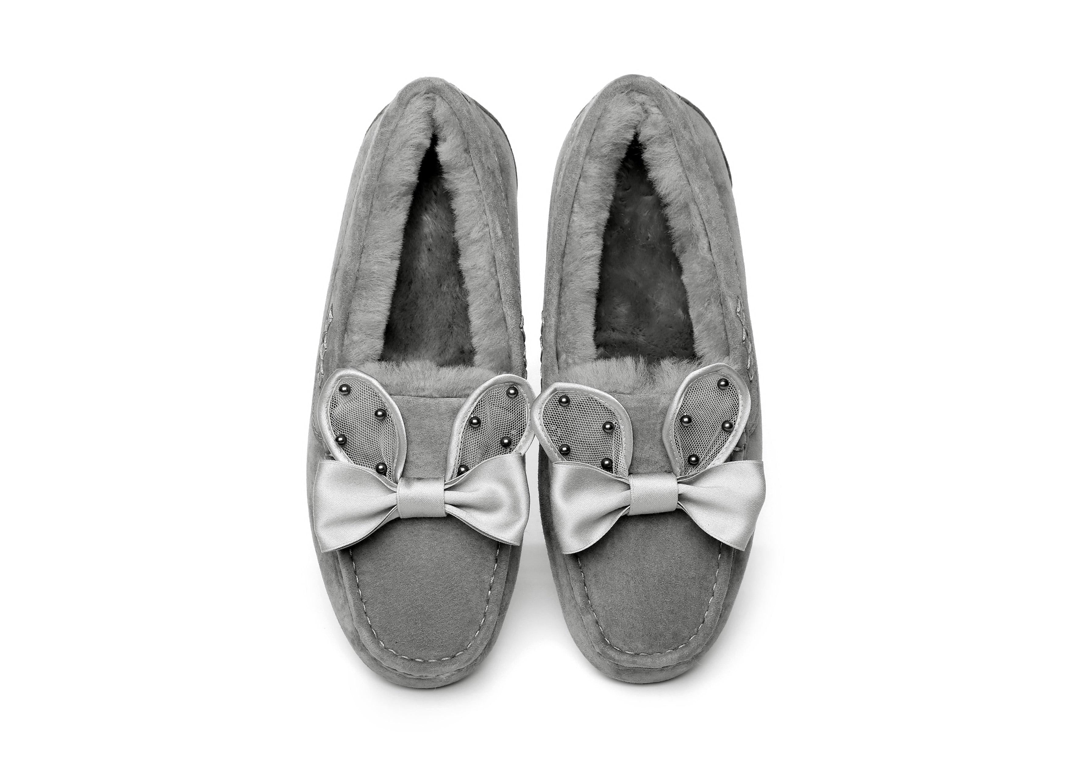 EVERAU® Casual Flats Women Wabbit Moccasin - Moccasins - Grey - AU Ladies 4 / AU Men 2 / EU 35 - Uggoutlet