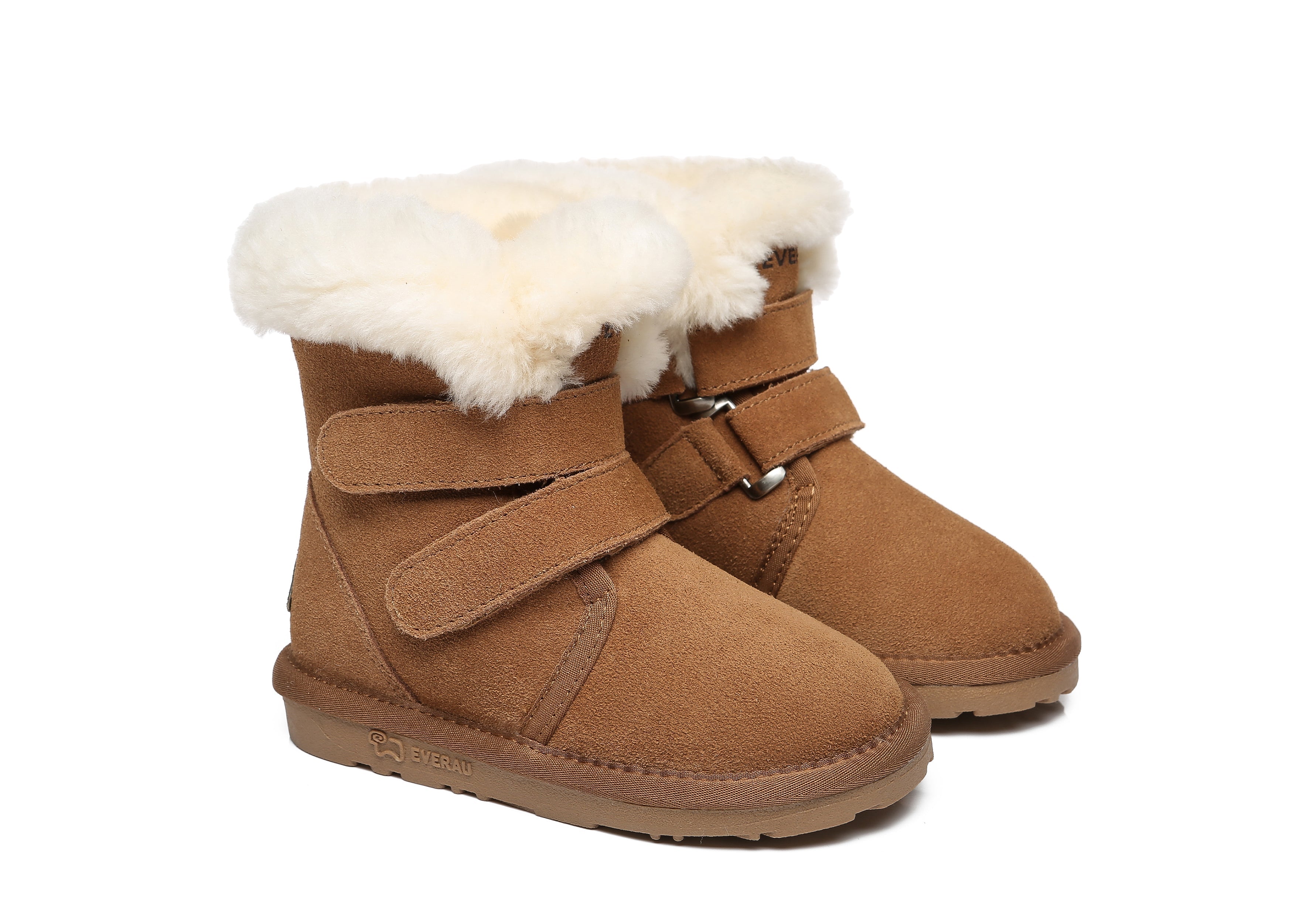 EVERAU® Double Hook And Loop Strap Sheepskin Boots Kids Nordic - UGG Boots - Chestnut - AU Kids 6-7 / EU 25 - Uggoutlet