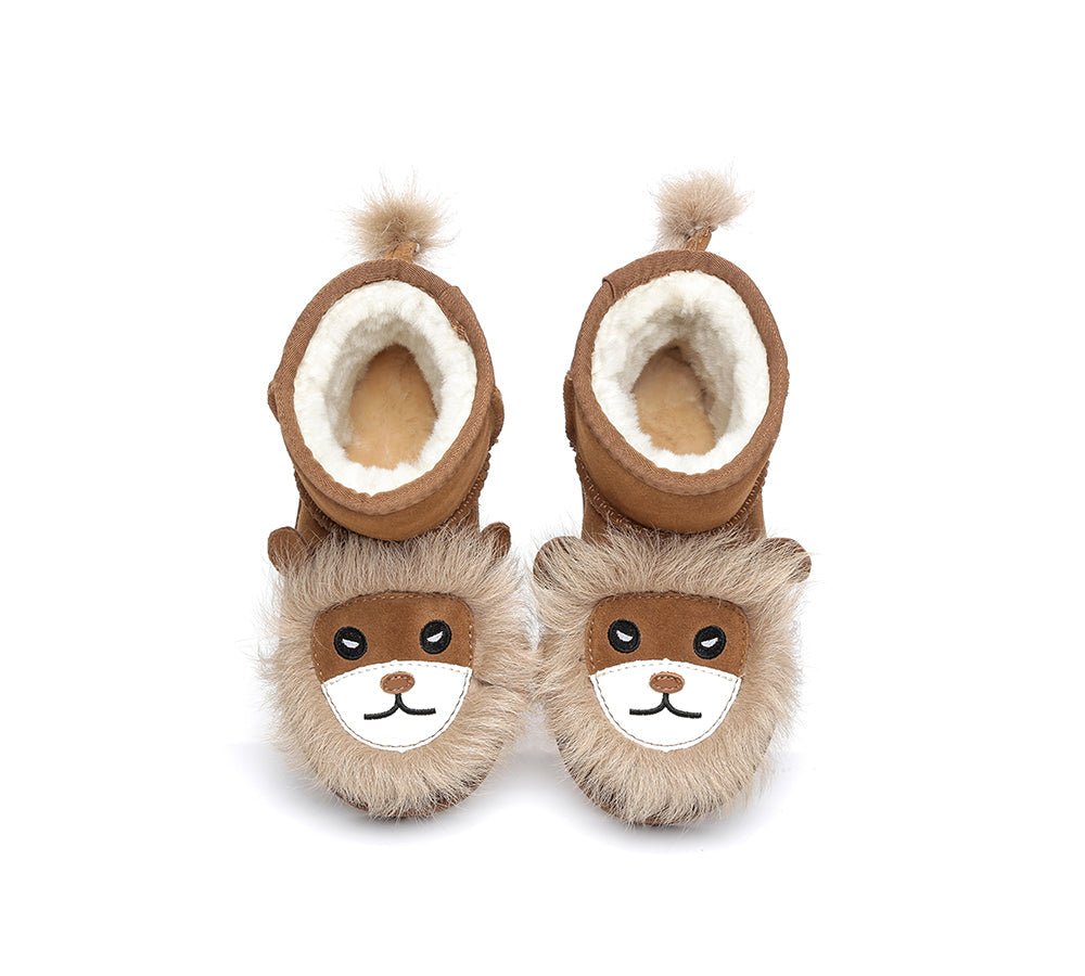 EVERAU® Kids Sheepskin Boots Lion - UGG Boots - Chestnut - AU Kids 6-7 / EU 25 - Uggoutlet