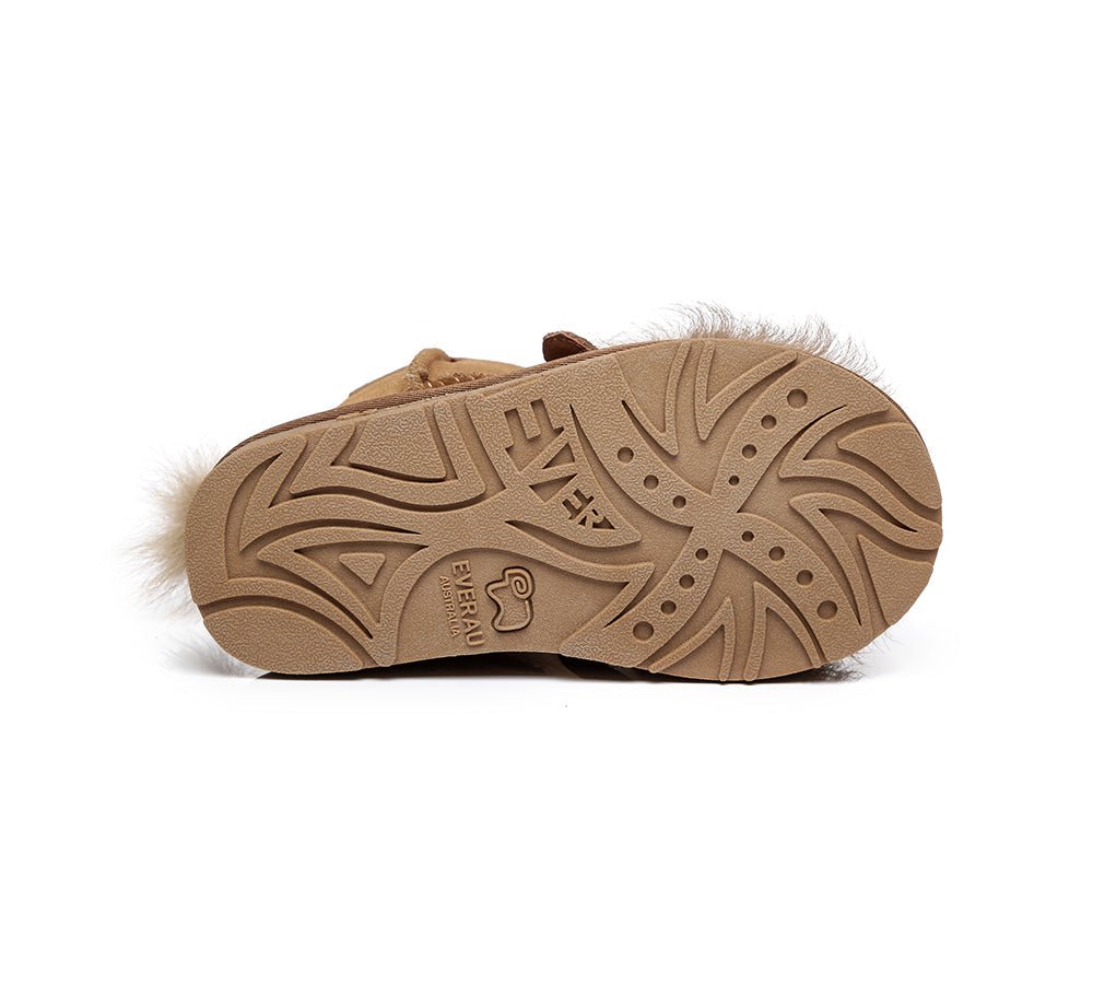 EVERAU® Kids Sheepskin Boots Lion - UGG Boots - Chestnut - AU Kids 6-7 / EU 25 - Uggoutlet