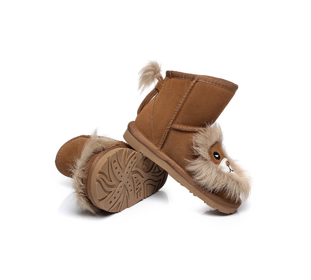 EVERAU® Kids Sheepskin Boots Lion - UGG Boots - Chestnut - AU Kids 6-7 / EU 25 - Uggoutlet