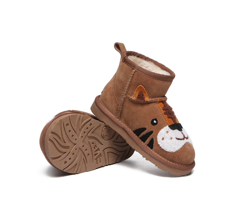 EVERAU® Kids Sheepskin Boots Tiger - UGG Boots - Chestnut - AU Kids 25 / EU 25 - Uggoutlet
