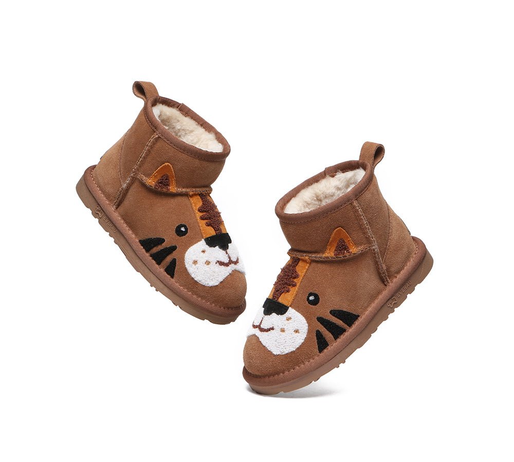 EVERAU® Kids Sheepskin Boots Tiger - UGG Boots - Chestnut - AU Kids 25 / EU 25 - Uggoutlet