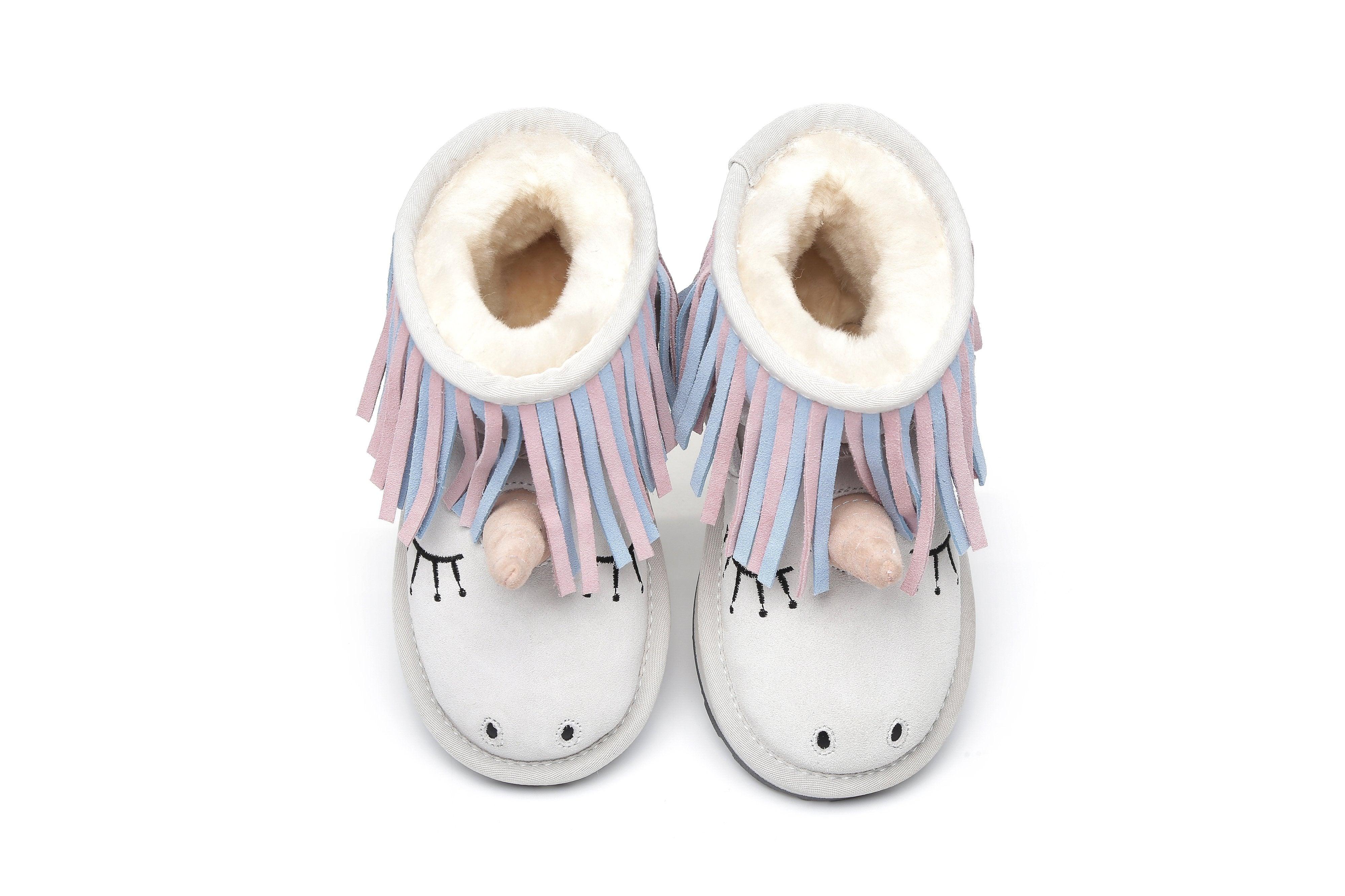 EVERAU® Kids Sheepskin Wool Boots Unicorn - UGG Boots - Sand - AU Kids 6-7 / EU 25 - Uggoutlet