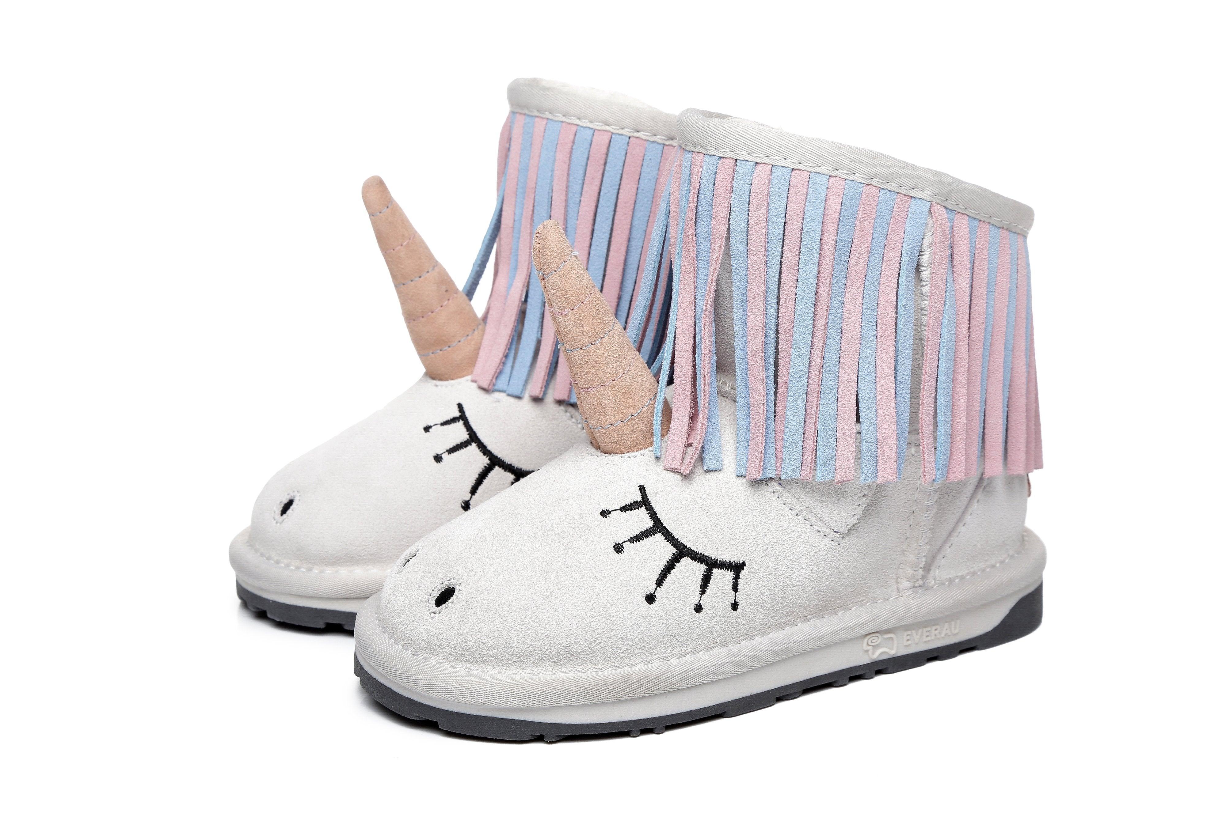 EVERAU® Kids Sheepskin Wool Boots Unicorn - UGG Boots - Sand - AU Kids 6-7 / EU 25 - Uggoutlet