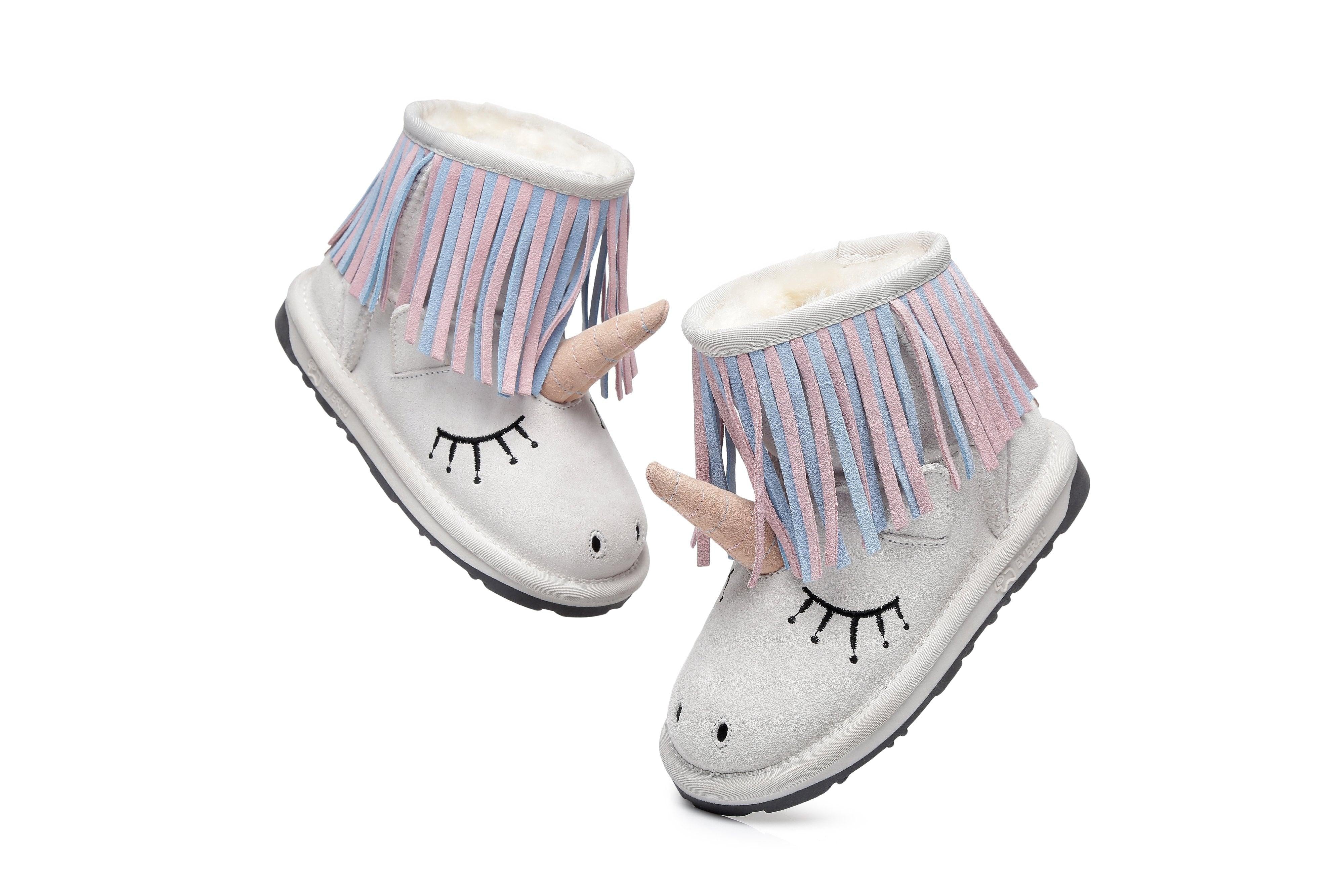 EVERAU® Kids Sheepskin Wool Boots Unicorn - UGG Boots - Sand - AU Kids 6-7 / EU 25 - Uggoutlet