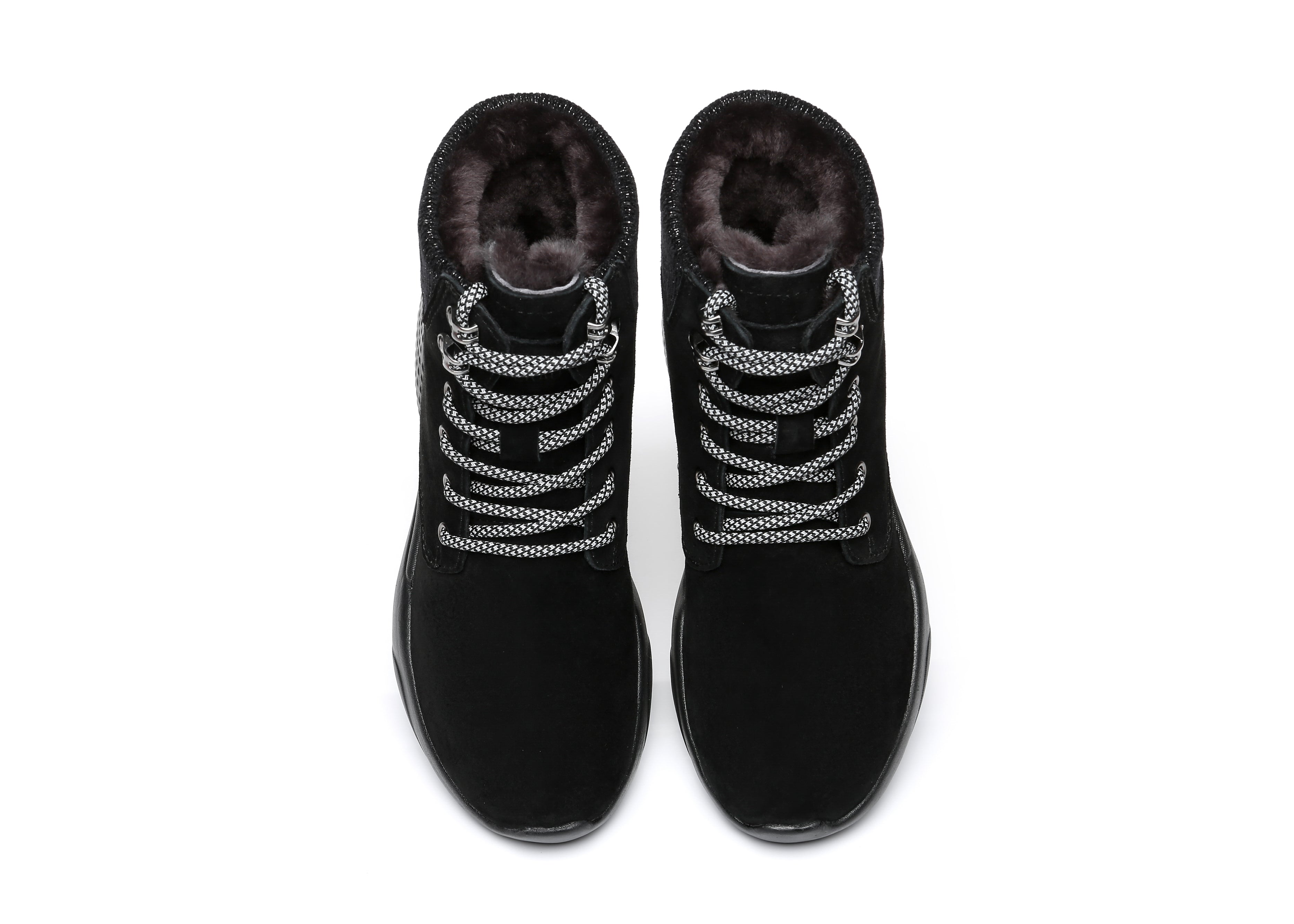 EVERAU® Lace Up Ankle Boots With Sheepskin Wool Pastoral Ramble - Sneaker - Black - AU Ladies 4 / AU Men 2 / EU 35 - Uggoutlet