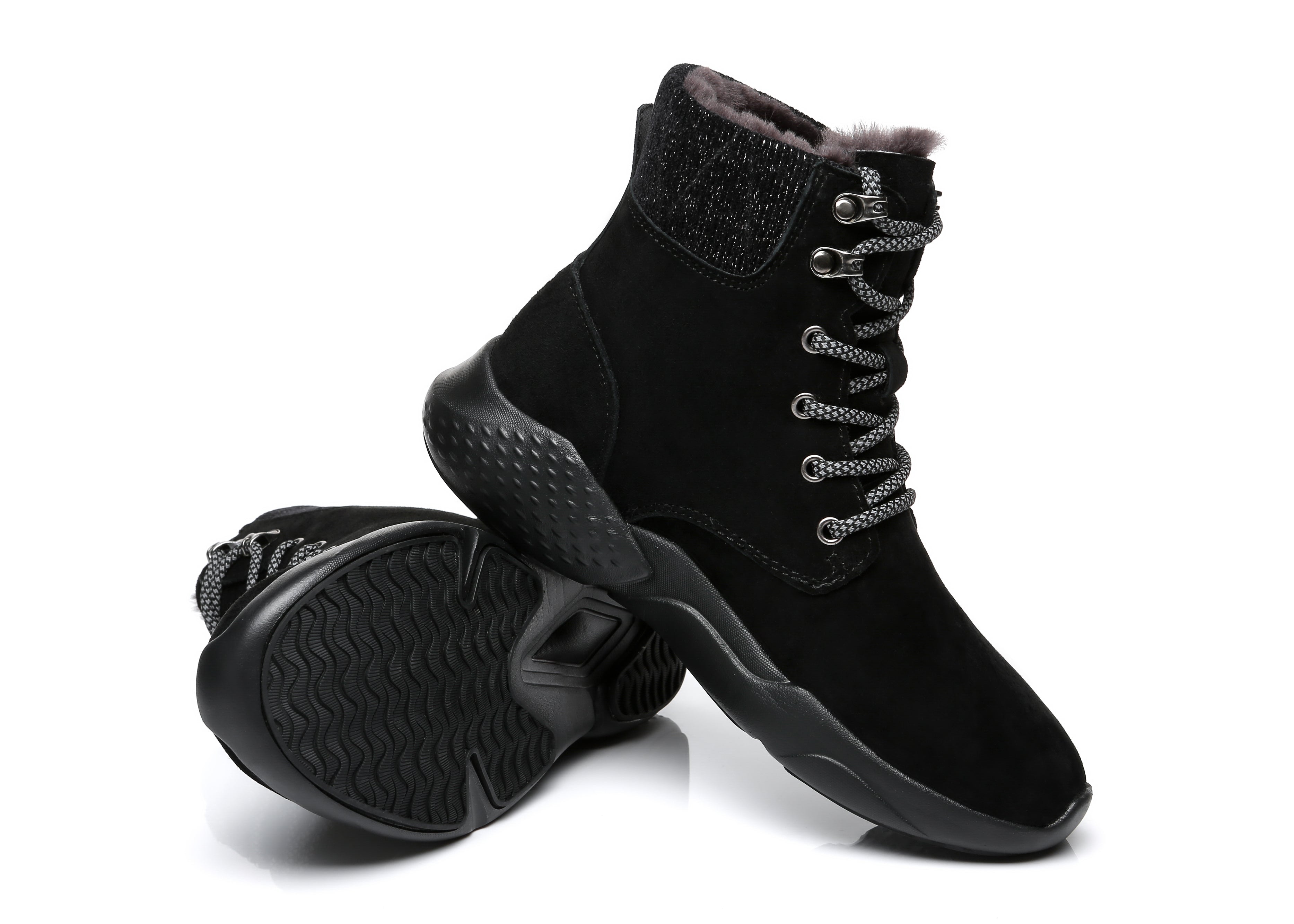 EVERAU® Lace Up Ankle Boots With Sheepskin Wool Pastoral Ramble - Sneaker - Black - AU Ladies 4 / AU Men 2 / EU 35 - Uggoutlet