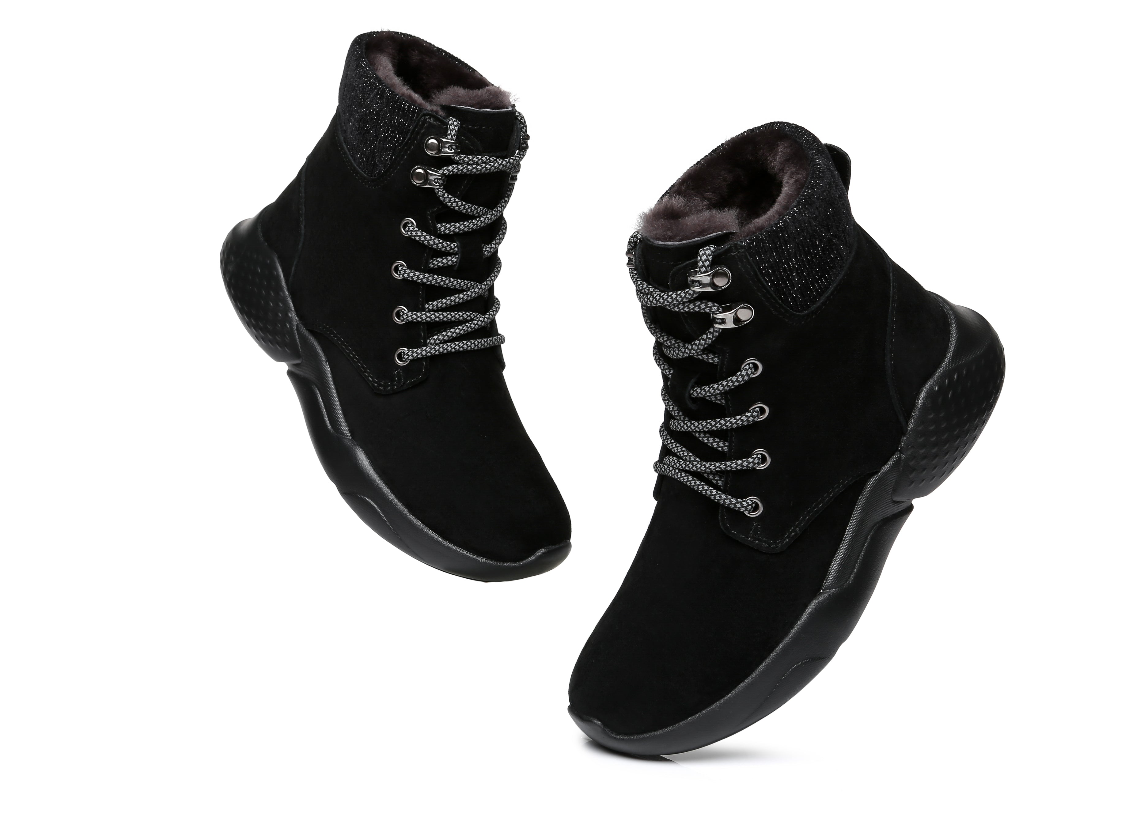 EVERAU® Lace Up Ankle Boots With Sheepskin Wool Pastoral Ramble - Sneaker - Black - AU Ladies 4 / AU Men 2 / EU 35 - Uggoutlet