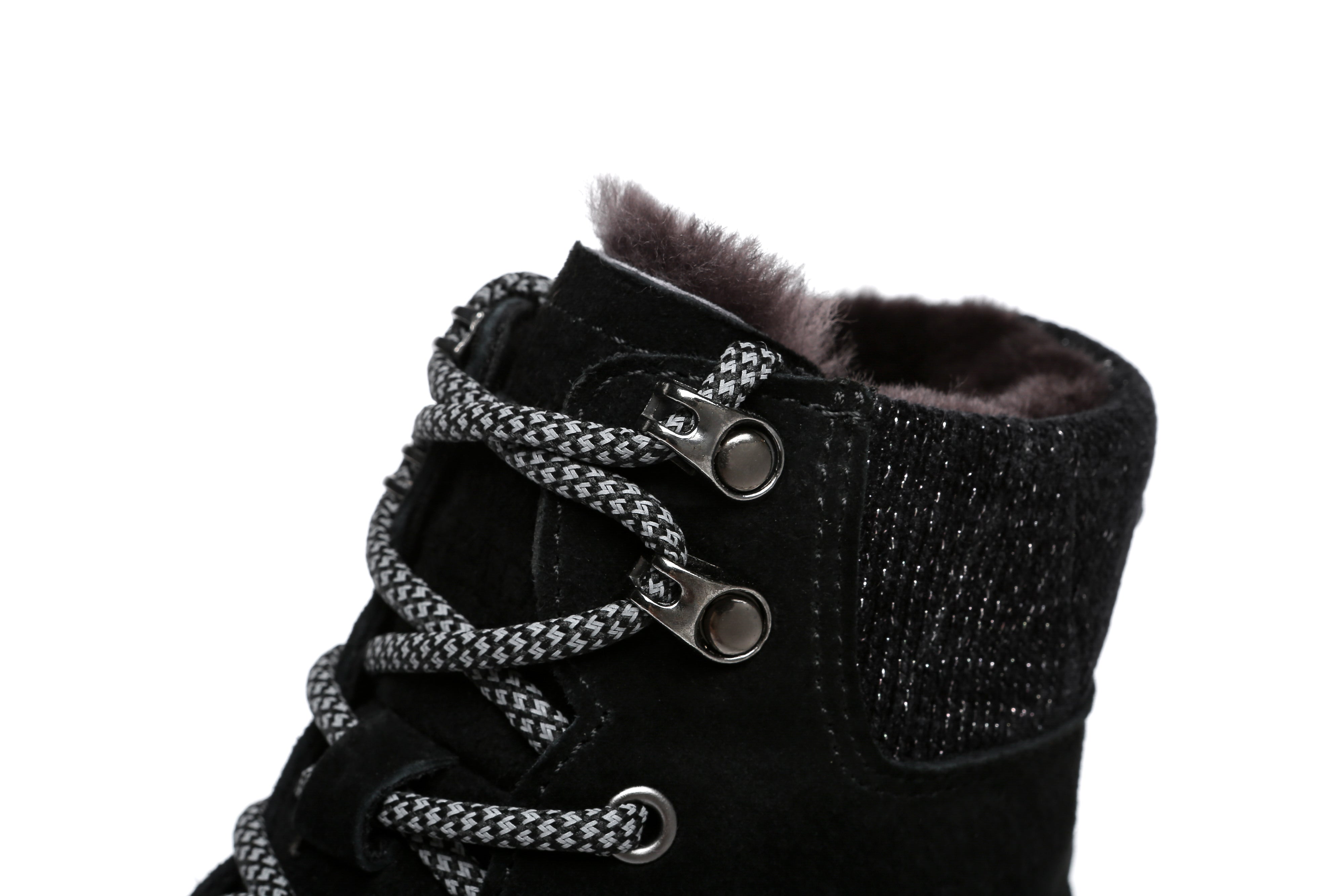 EVERAU® Lace Up Ankle Boots With Sheepskin Wool Pastoral Ramble - Sneaker - Black - AU Ladies 4 / AU Men 2 / EU 35 - Uggoutlet