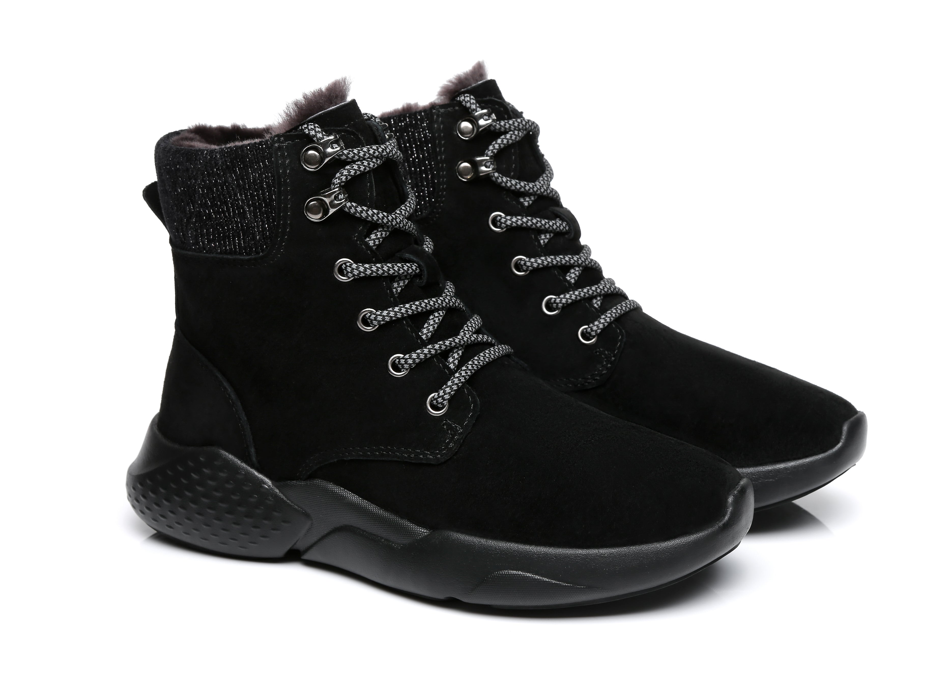 EVERAU® Lace Up Ankle Boots With Sheepskin Wool Pastoral Ramble - Sneaker - Black - AU Ladies 4 / AU Men 2 / EU 35 - Uggoutlet