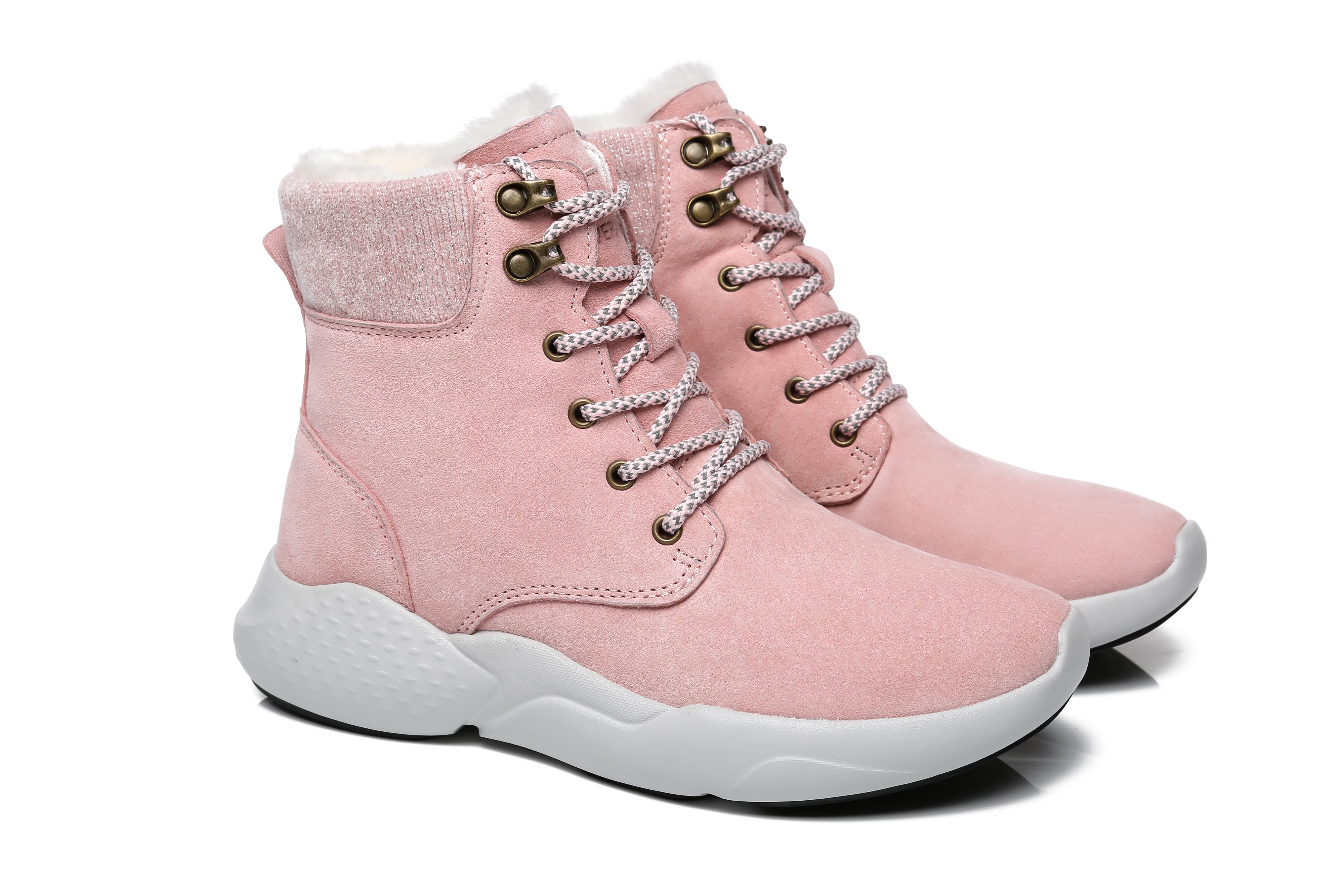 EVERAU® Lace Up Ankle Boots With Sheepskin Wool Pastoral Ramble - Sneaker - Pink - AU Ladies 4 / AU Men 2 / EU 35 - Uggoutlet