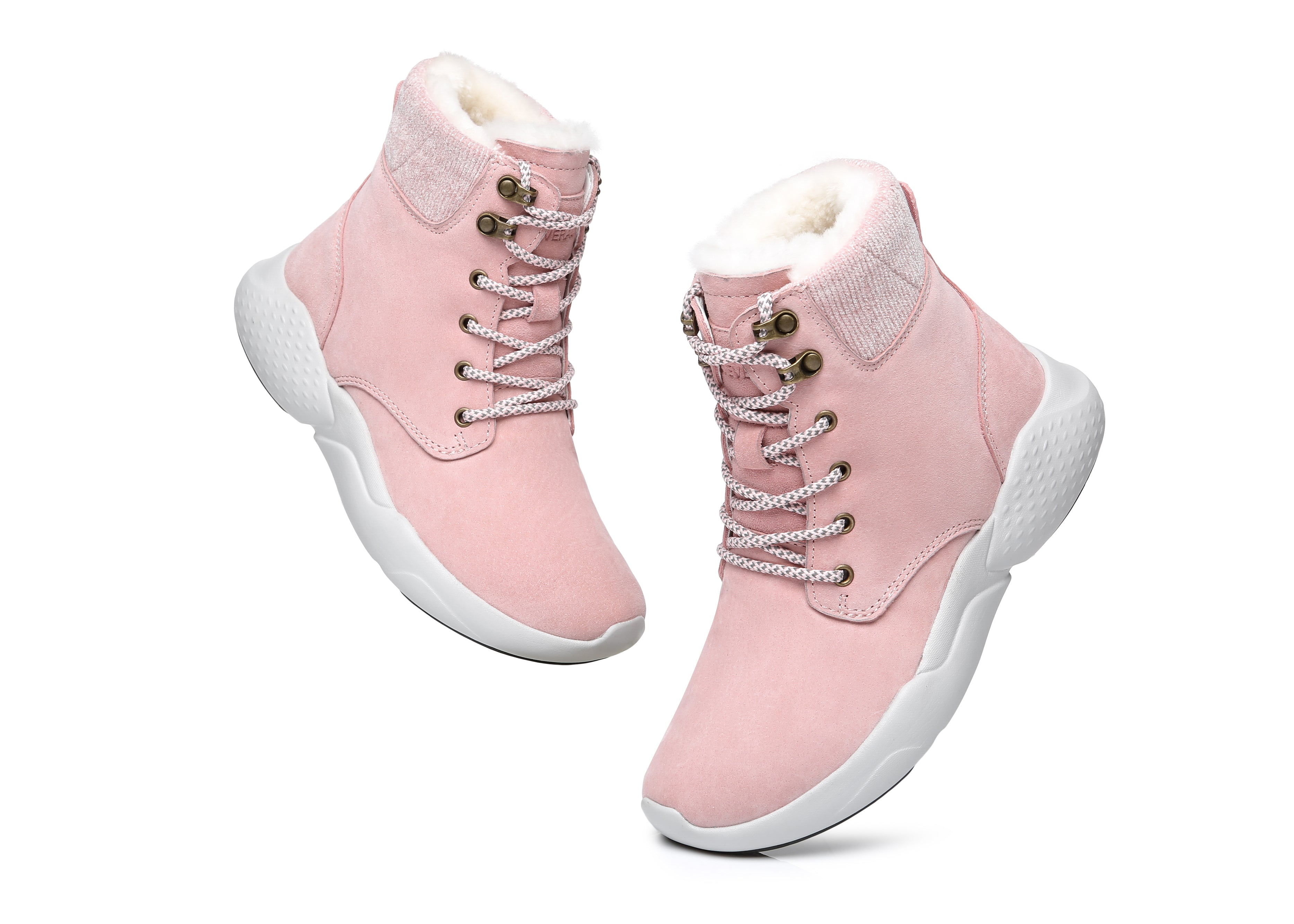 EVERAU® Lace Up Ankle Boots With Sheepskin Wool Pastoral Ramble - Sneaker - Pink - AU Ladies 4 / AU Men 2 / EU 35 - Uggoutlet